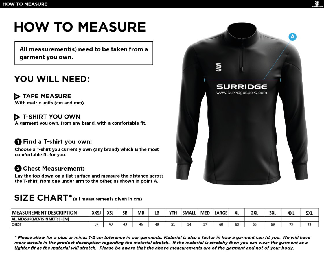 Cramlington CC Blade Performance Top - Size Guide