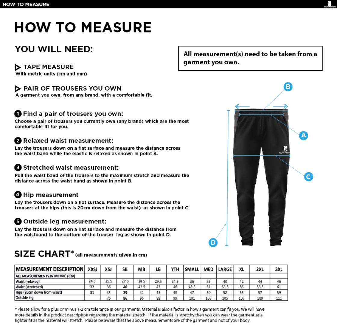 Cramlington CC Tek Slim Pants - Size Guide