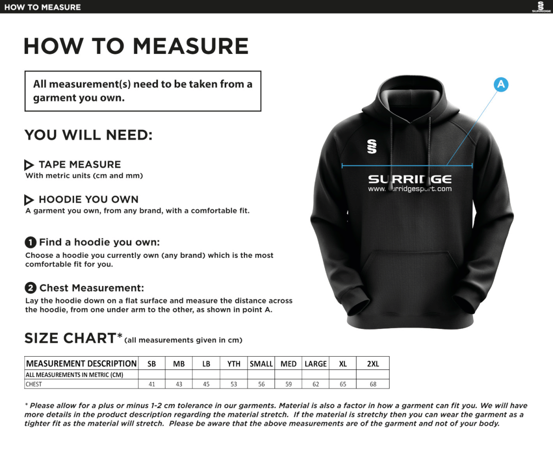Cramlington CC Blade Hoody - Size Guide