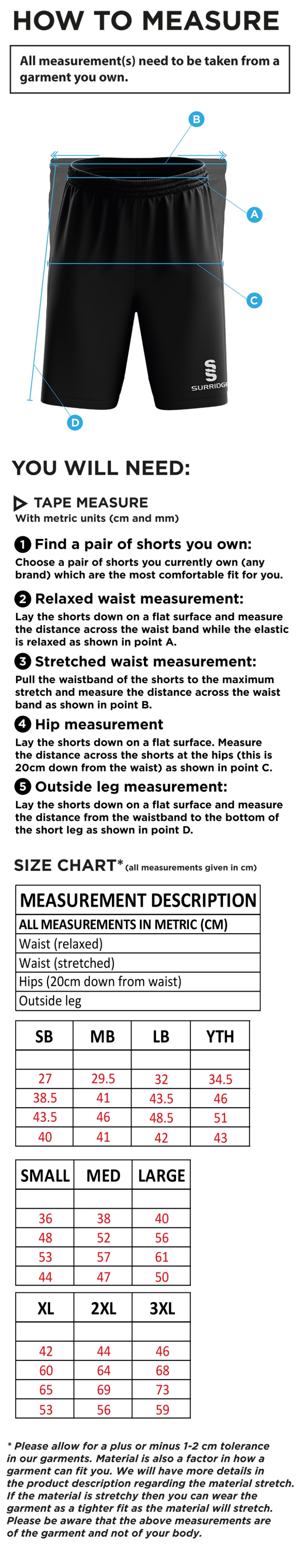 Cramlington CC Blade Shorts - Size Guide