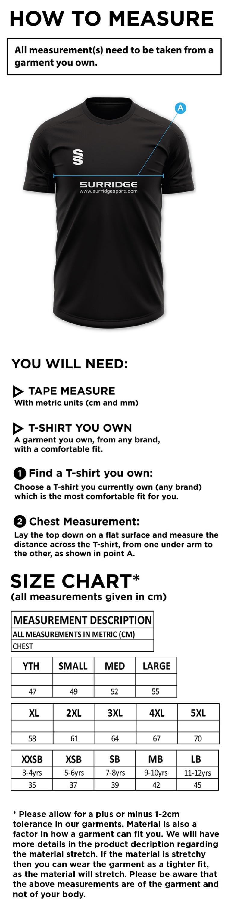 Cramlington CC Blade Training Top - Size Guide